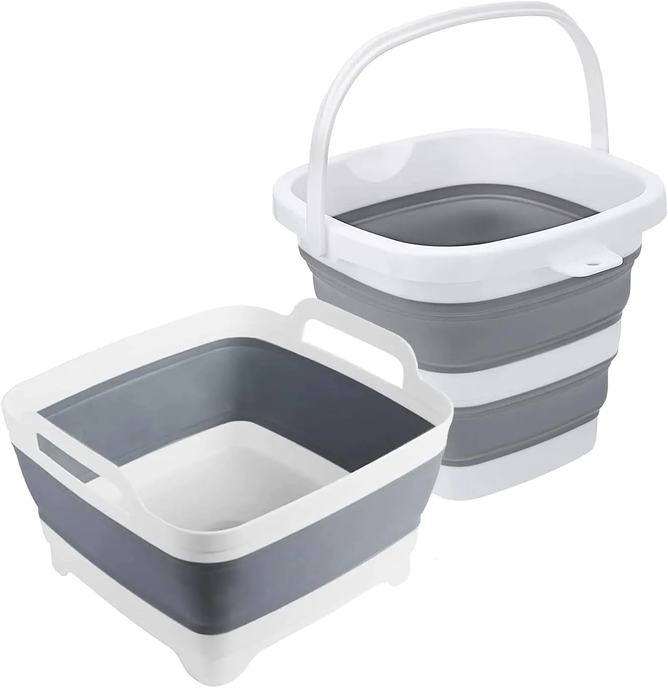 Collapsible Basin Bucket,9L Collapsible Dishpan with Drain Plug for Kitchen Sink,5L Portable Foldable Small Plastic Water Supplies for Outdoor Garden Camping Fishing Car Wash(Sets of 2)