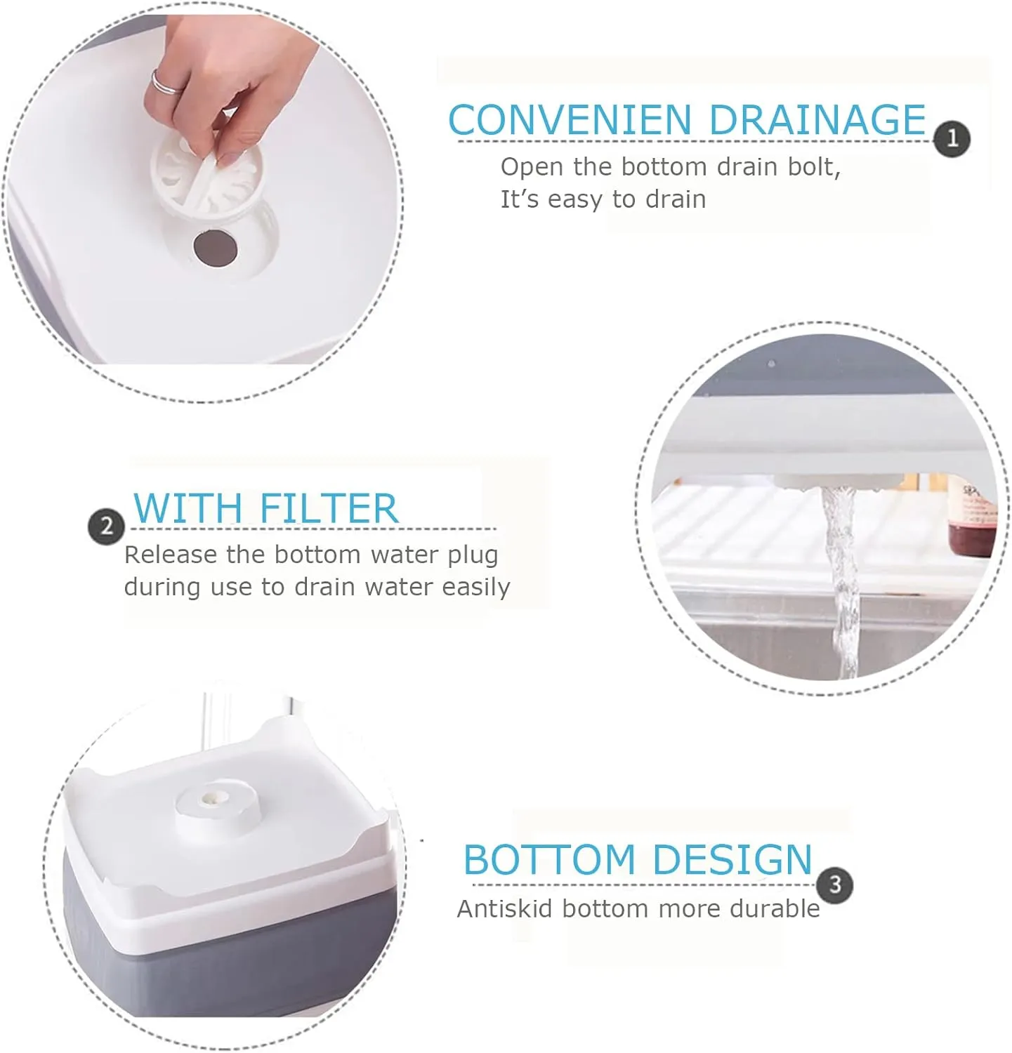Collapsible Basin Bucket,9L Collapsible Dishpan with Drain Plug for Kitchen Sink,5L Portable Foldable Small Plastic Water Supplies for Outdoor Garden Camping Fishing Car Wash(Sets of 2)