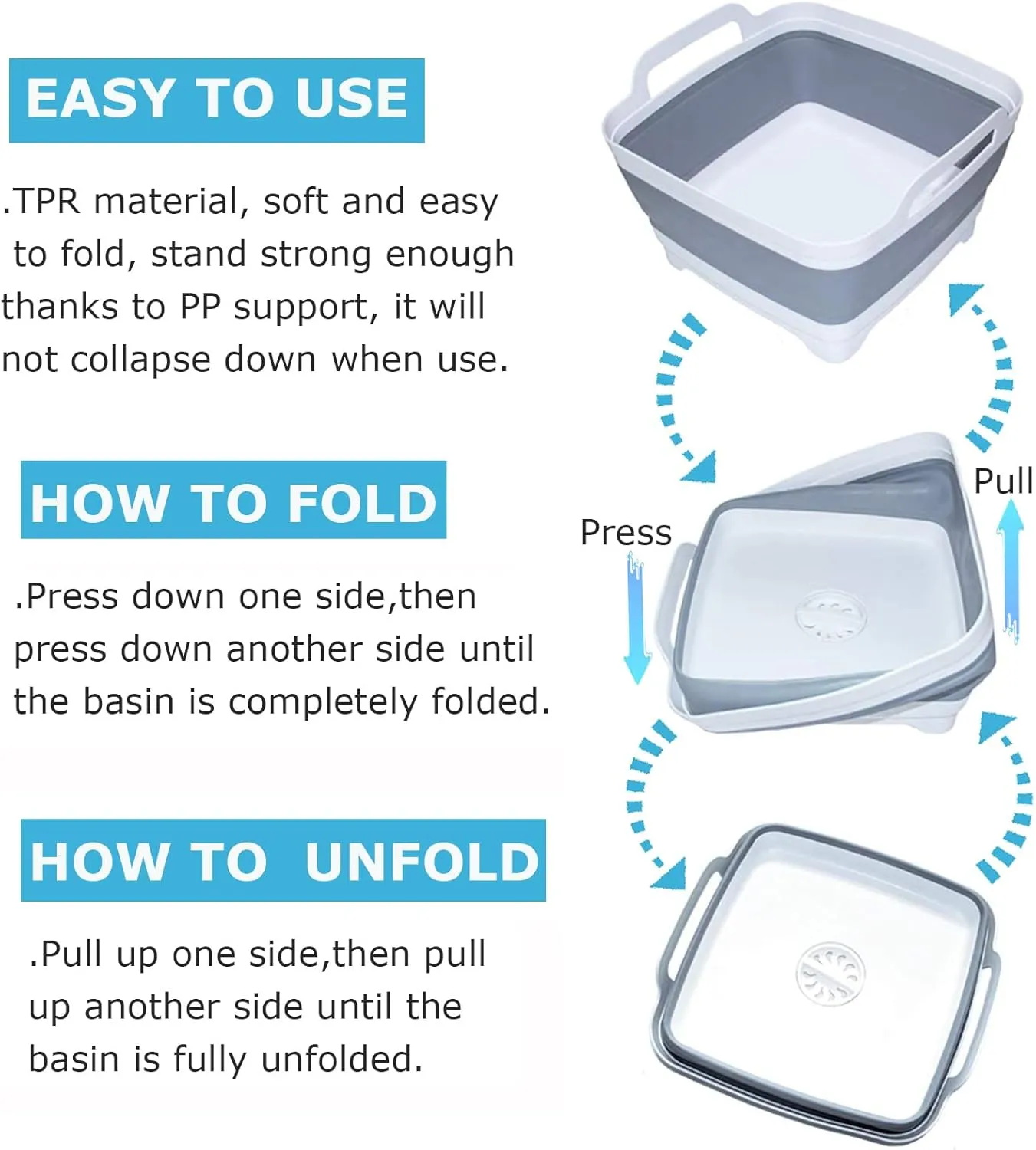 Collapsible Basin Bucket,9L Collapsible Dishpan with Drain Plug for Kitchen Sink,5L Portable Foldable Small Plastic Water Supplies for Outdoor Garden Camping Fishing Car Wash(Sets of 2)