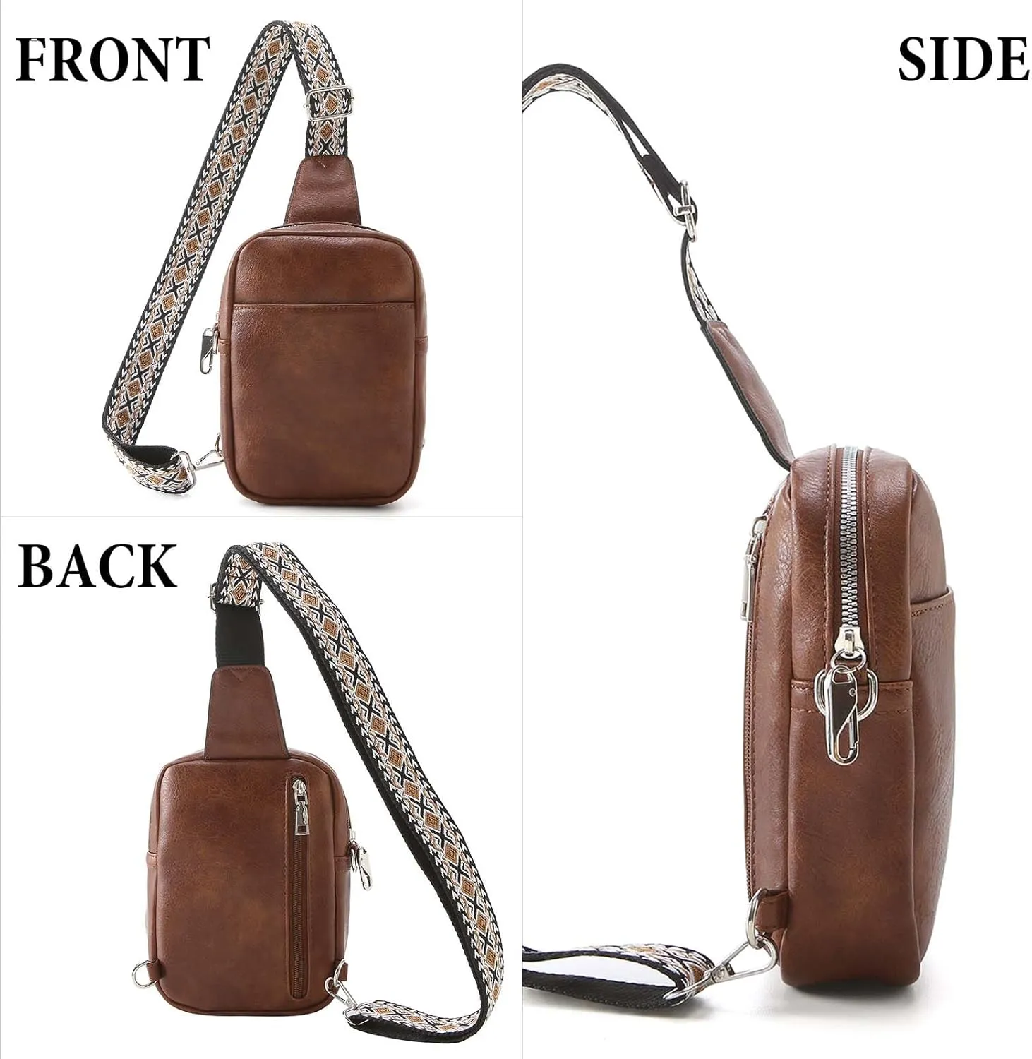 Crossbody Sling Bag for Women Man Anti Theft Vegan Leather Bag Anti Pickpocket Zipper Clip RFID Blocking Chest Bags