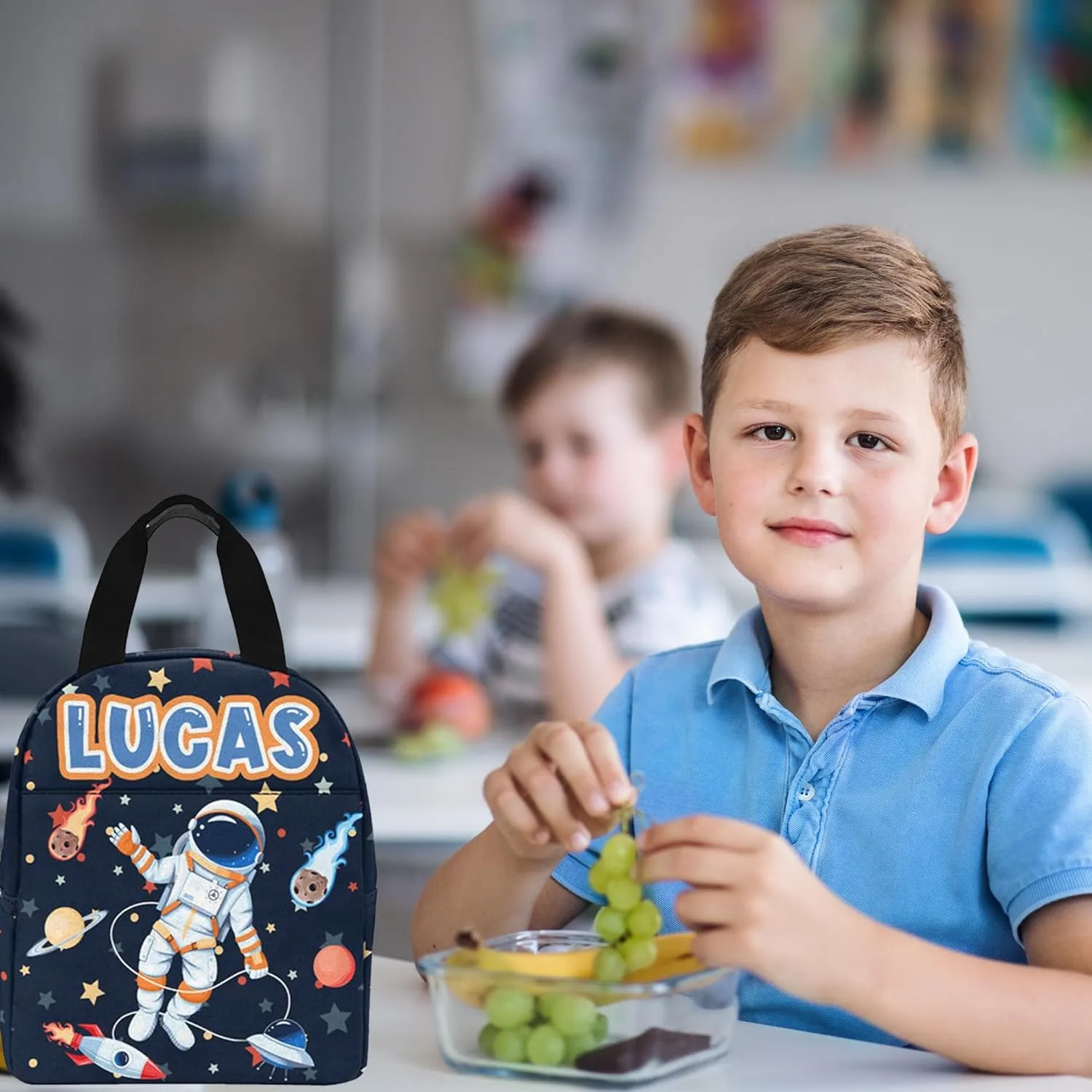 Custom Personalized Backpack for Boys with Lunch Box - Astronaut Design for Primary School Students and Travel