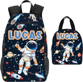 Custom Personalized Backpack for Boys with Lunch Box - Astronaut Design for Primary School Students and Travel