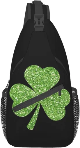 Cute St. Patrick's Day Shamrock Sling Backpack, Multipurpose Clover Crossbody Shoulder Bag Travel Hiking Daypack