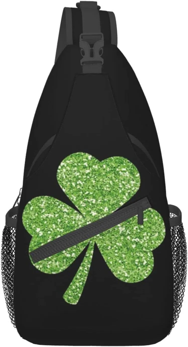 Cute St. Patrick's Day Shamrock Sling Backpack, Multipurpose Clover Crossbody Shoulder Bag Travel Hiking Daypack
