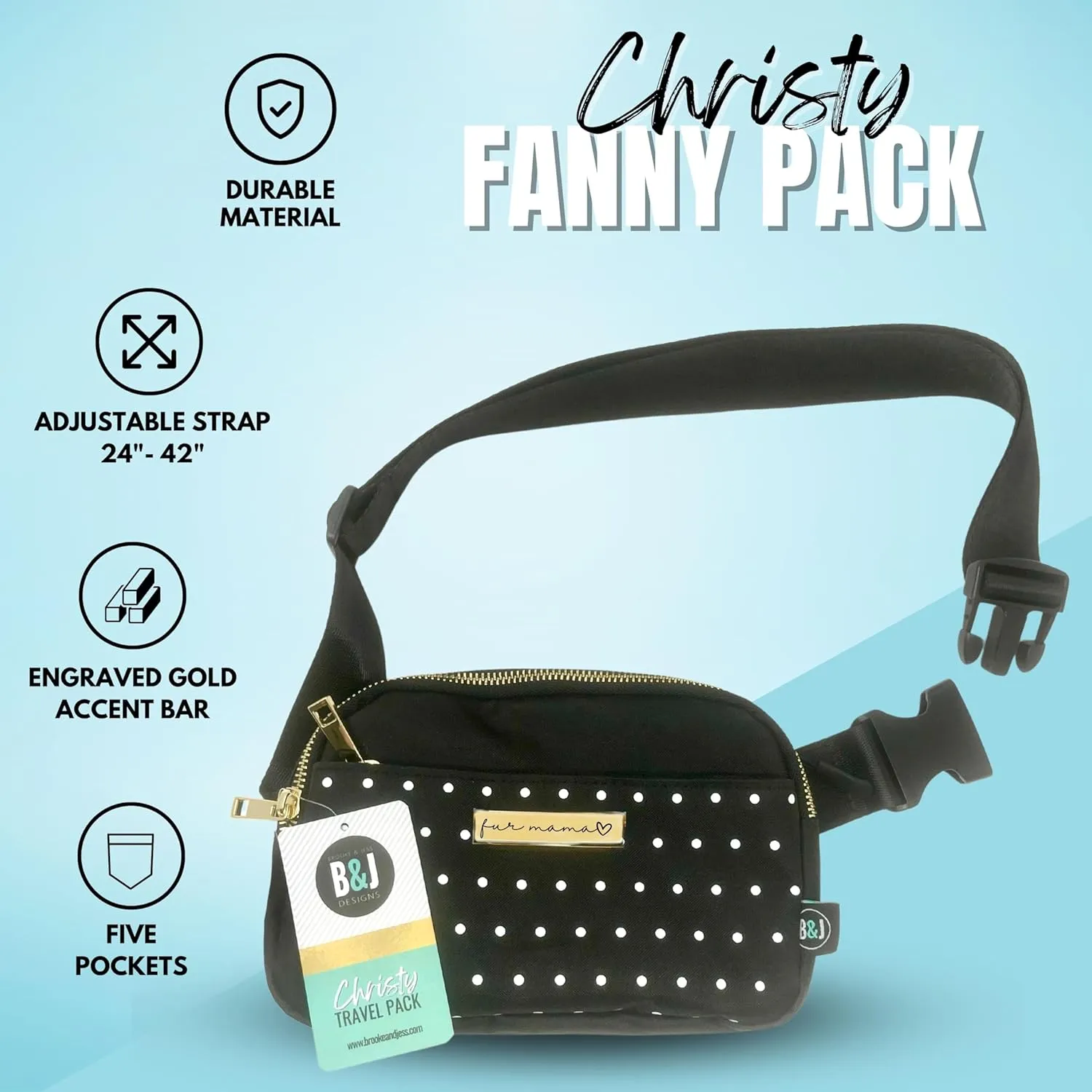 Cute Trendy Crossbody Mini Belt Bag for Fur Mama, Dog Mom - Adjustable Strap Small Black Fanny Pack for Workout Running Traveling Hiking