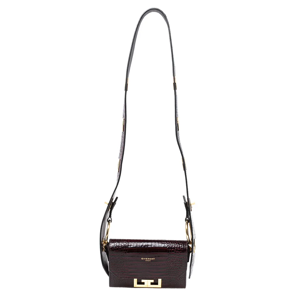 Dark Burgundy Croc Embossed Leather Nano Eden Shoulder Bag