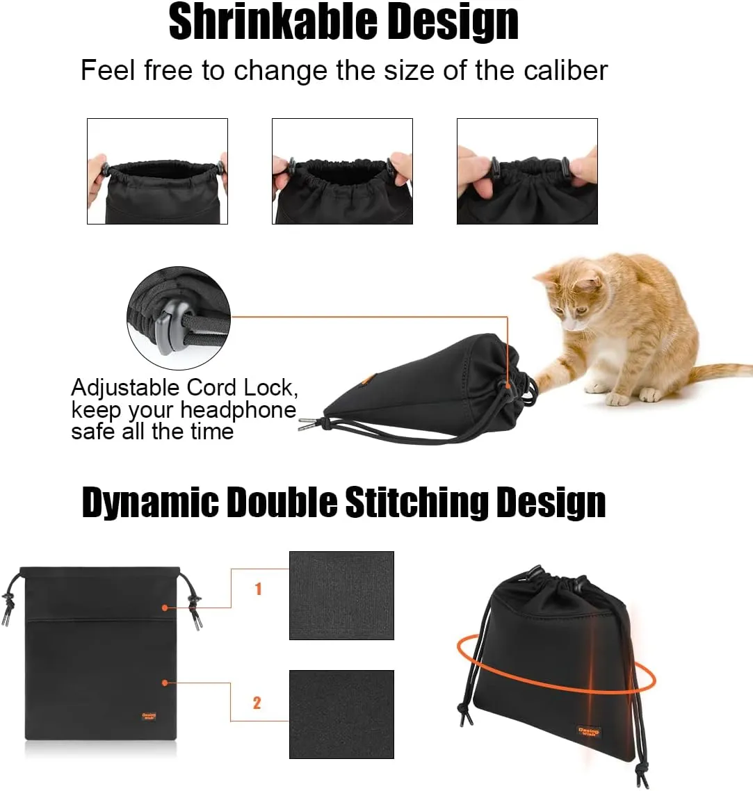 Desing Wish Lightweight Headphone Storage Bag, Portable Headset Carrying Pouch Headphone Case Bag Soft Travel Pouch for Over-Ear Headphones/Gaming Headsets/Neckband Earbuds (Large Black)