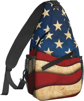 Dujiea Crossbody Backpack For Men Women Sling Bag, Vintage American Flag Chest Bag Shoulder Bag Lightweight One Strap Backpack Multipurpose Travel Hiking Daypack