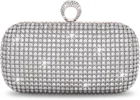 FALETO Women Rhinestone Evening Clutch Purse Sparkly Glitter Purse Bag for Bridal Wedding Party Crystal Ring Clasp Handbag