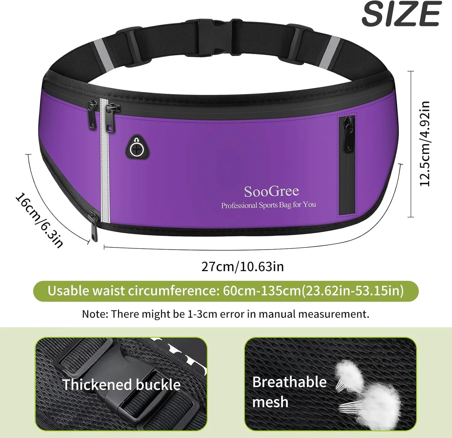 Fanny Packs for Women Men Slim Running Belt Waist Pack Runners Bag Waterproof Money Belt Phone Holder for Sports Hiking Traveling Walking Reflective Strip Adjustable Strap
