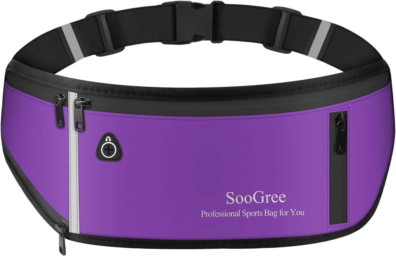 Fanny Packs for Women Men Slim Running Belt Waist Pack Runners Bag Waterproof Money Belt Phone Holder for Sports Hiking Traveling Walking Reflective Strip Adjustable Strap