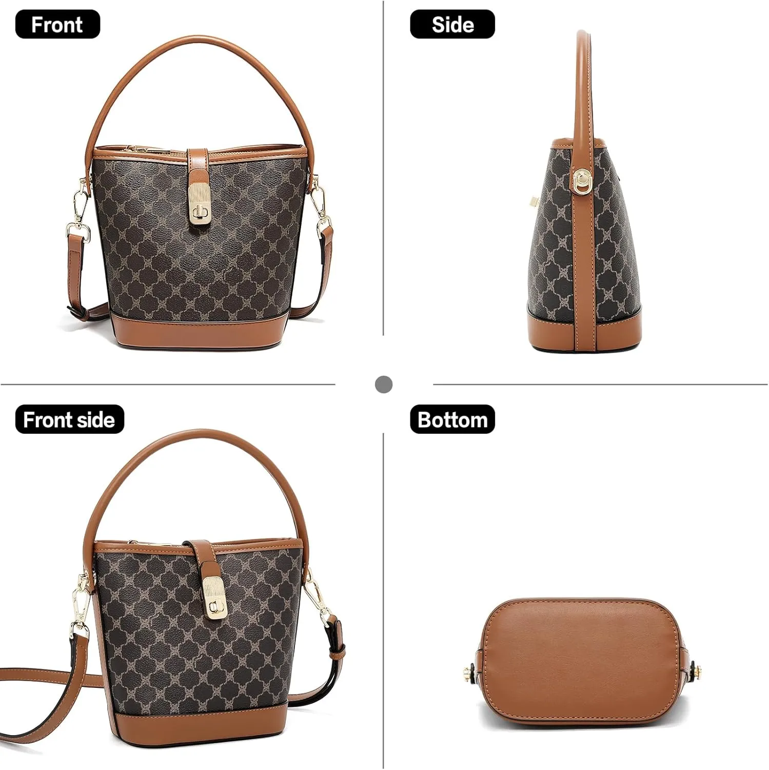 FOXLOVER Coated Canvas Bucket Crossbody Bags for Women Top-Handle Handbags Small Satchel Purse Trendy Twist Lock