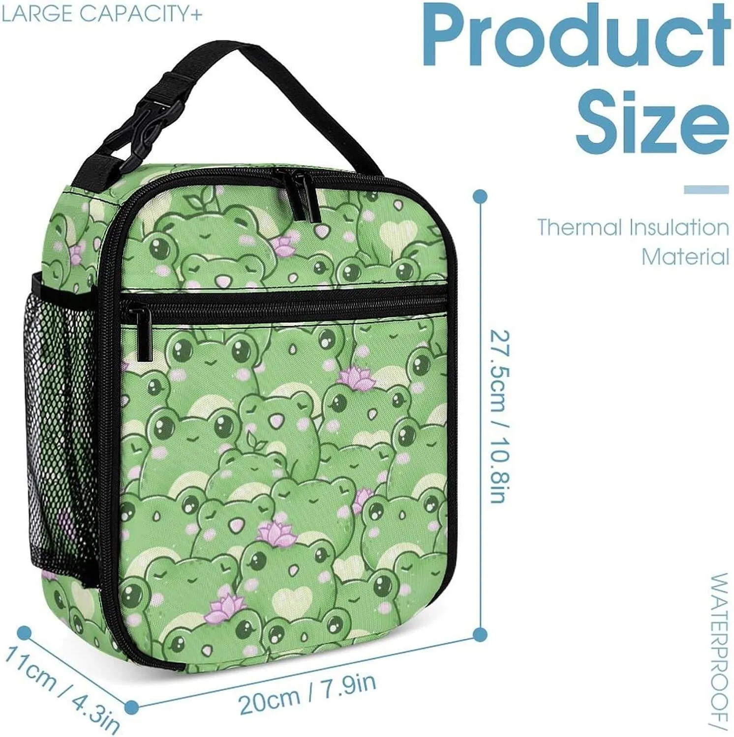 Frog Backpack with Lunch Box & Pencil Case for Kids Girls Boys School, 16 Inch Cute Frogs Bookbag, School Backpack for Students Children, Lightweight, Large Capacity