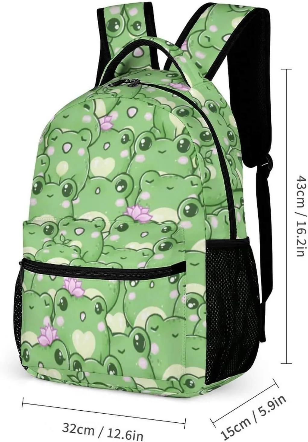 Frog Backpack with Lunch Box & Pencil Case for Kids Girls Boys School, 16 Inch Cute Frogs Bookbag, School Backpack for Students Children, Lightweight, Large Capacity