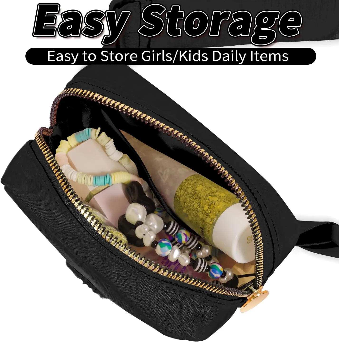 Gifts for Girls Teens Kids - Mini Belt Bag Crossbody Bag - Birthday Gifts for Daughter Sister Her,Teen Girl Essentials,Travel Essentials,Cute Teen Trendy Stuff - Black,S