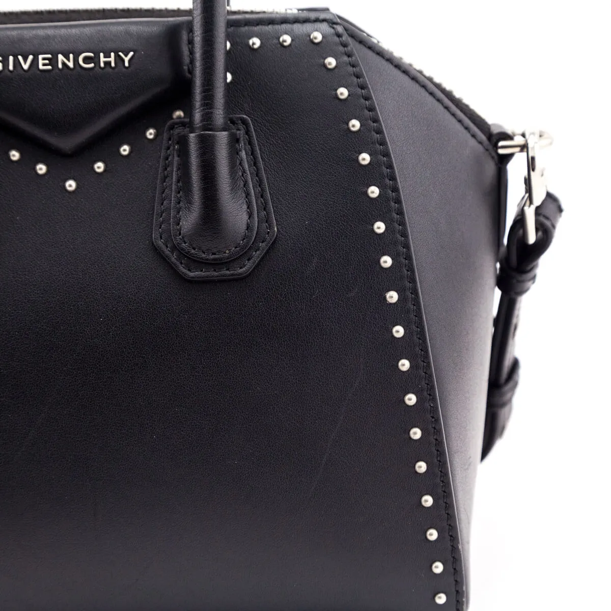 Givenchy Black Smooth Calfskin Mini Studded Antigona Bag