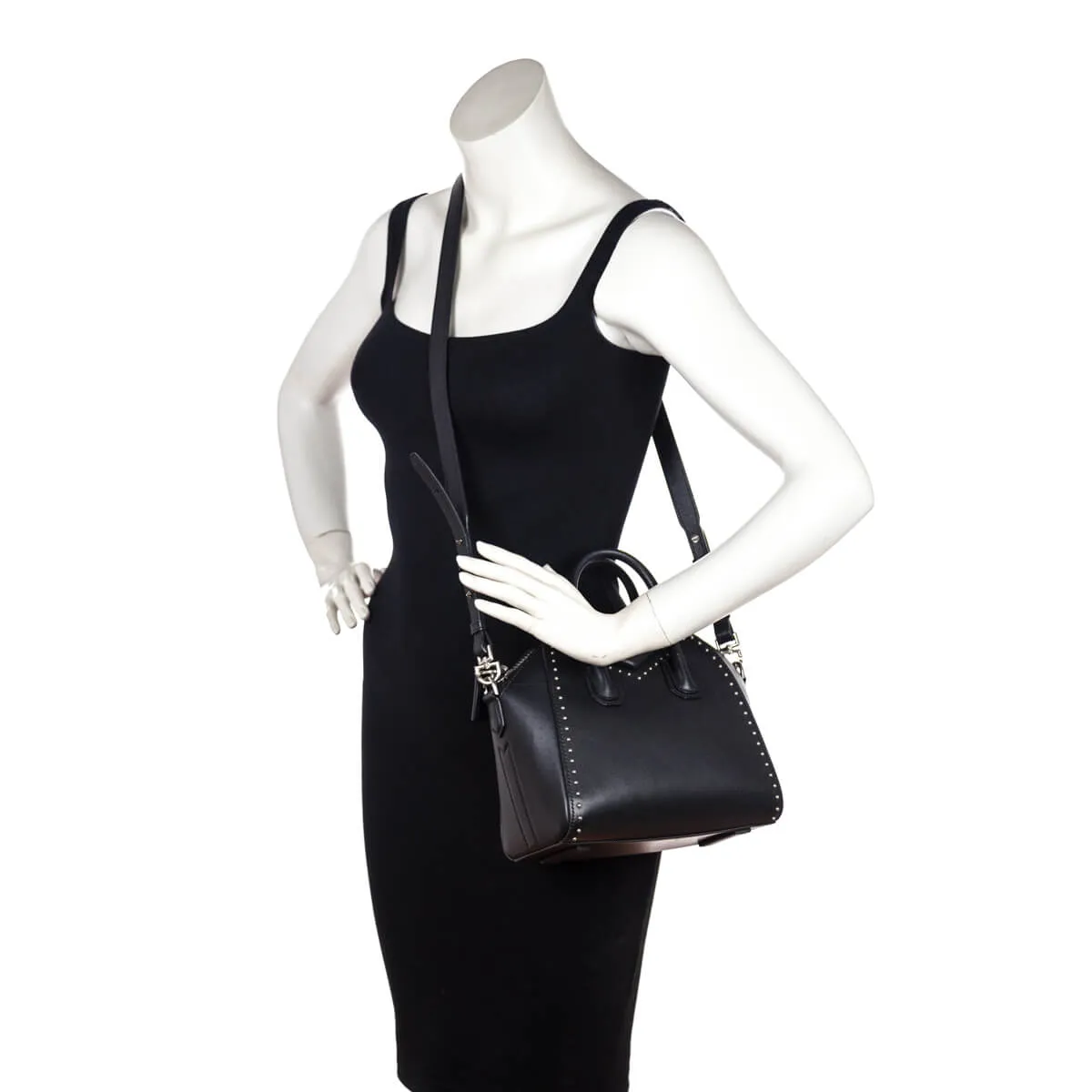 Givenchy Black Smooth Calfskin Mini Studded Antigona Bag