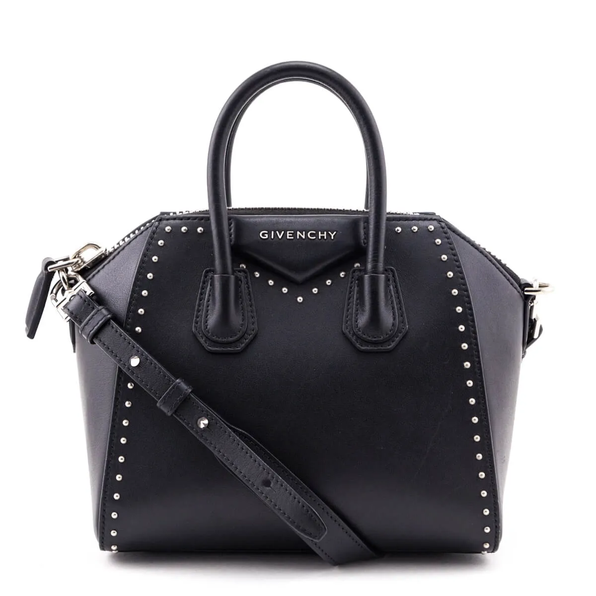 Givenchy Black Smooth Calfskin Mini Studded Antigona Bag