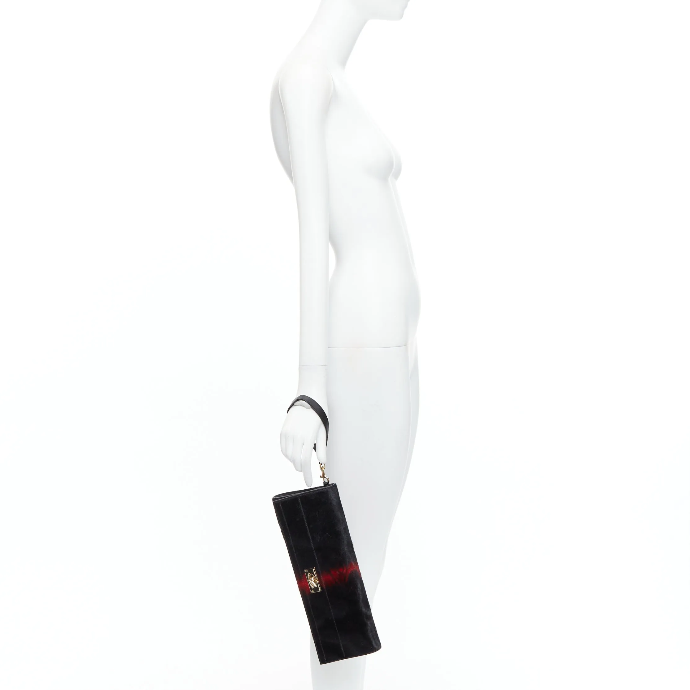 GIVENCHY Shark black red ponyhair gold turnlock foldover clutch bag