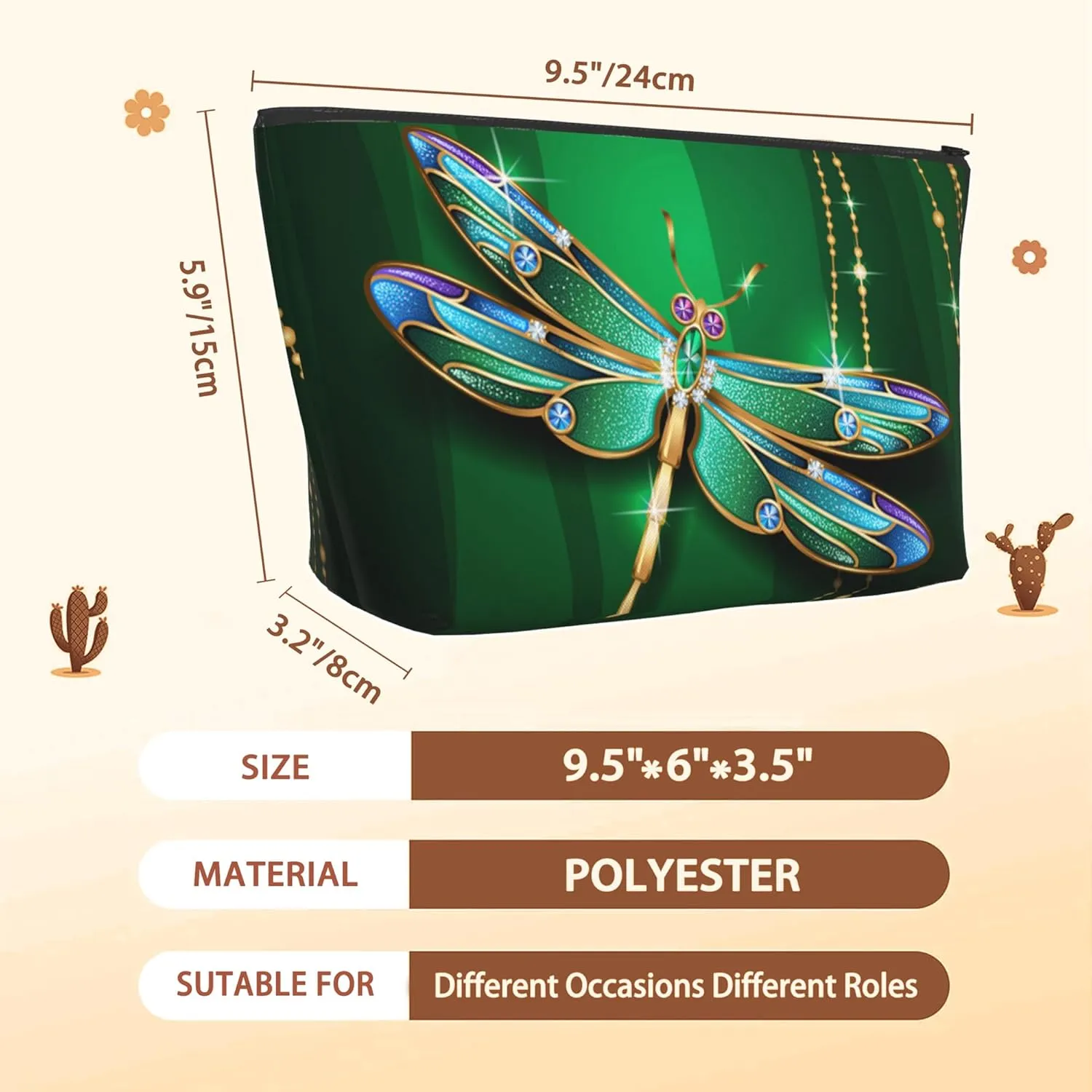 Green Jewel Dragonfly Travel Makeup Bag,Sparkling Cosmetic Bags Small Waterproof Zipper Women Purse Mini Portable Traveling Organizer Pouch for Ladies Thanksgiving Gifts