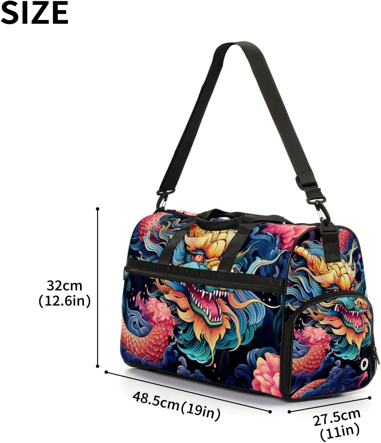 Gym Bag for Women, Carry on Weekender Overnight Bag, Travel Duffel Bags, Personal Item Travel Bag Tote Bag Workout Dance Bag, Chinese Dragon - 7