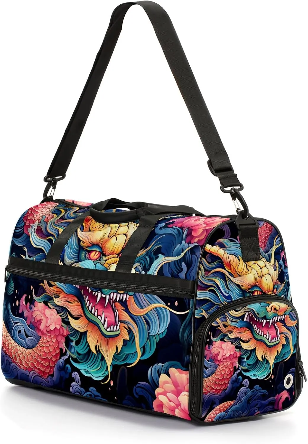 Gym Bag for Women, Carry on Weekender Overnight Bag, Travel Duffel Bags, Personal Item Travel Bag Tote Bag Workout Dance Bag, Chinese Dragon - 7