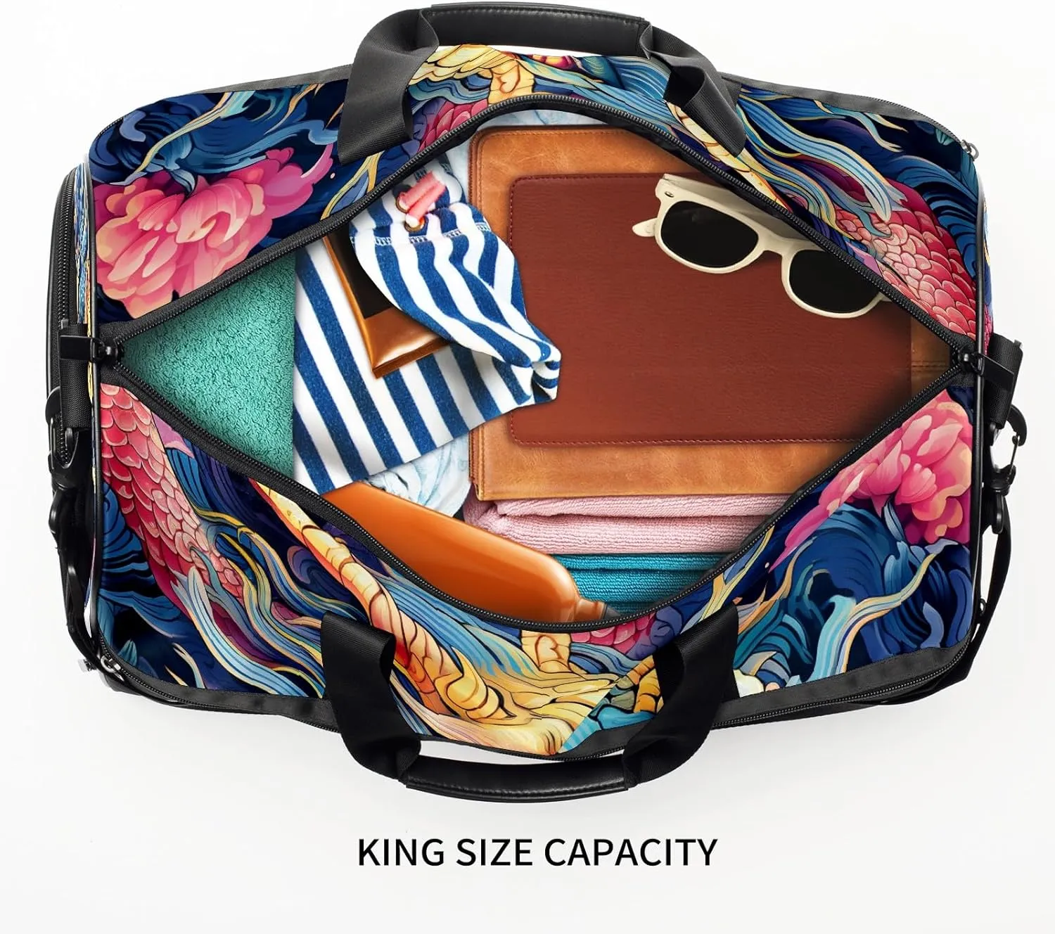Gym Bag for Women, Carry on Weekender Overnight Bag, Travel Duffel Bags, Personal Item Travel Bag Tote Bag Workout Dance Bag, Chinese Dragon - 7