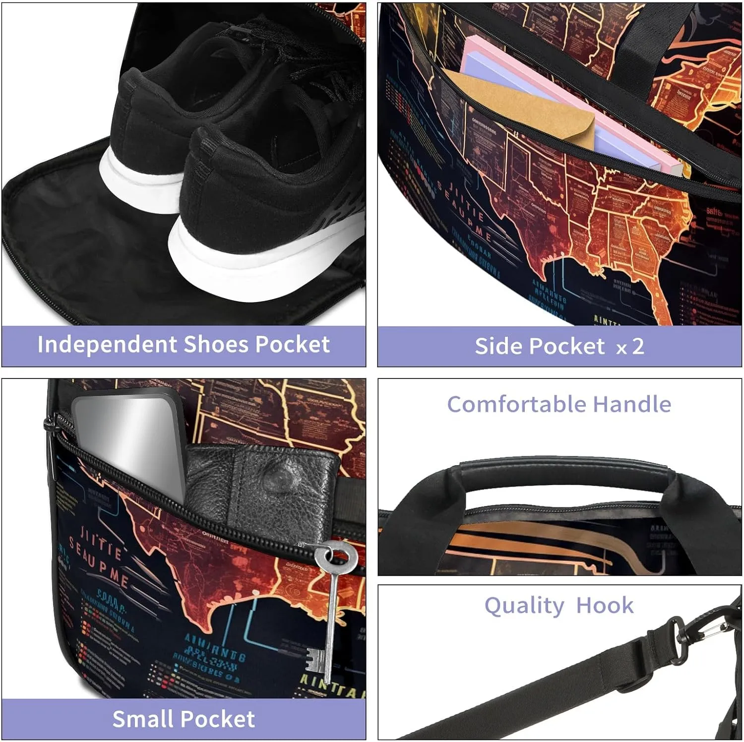 Gym Bag for Women Men, Yoga Bag with Shoe Pocket, Travel Duffel Tote Bag for Plane, Workout, Swimming, Weekend Overnight Bag Carry on Bag Hospital Holdalls, America Map - 40