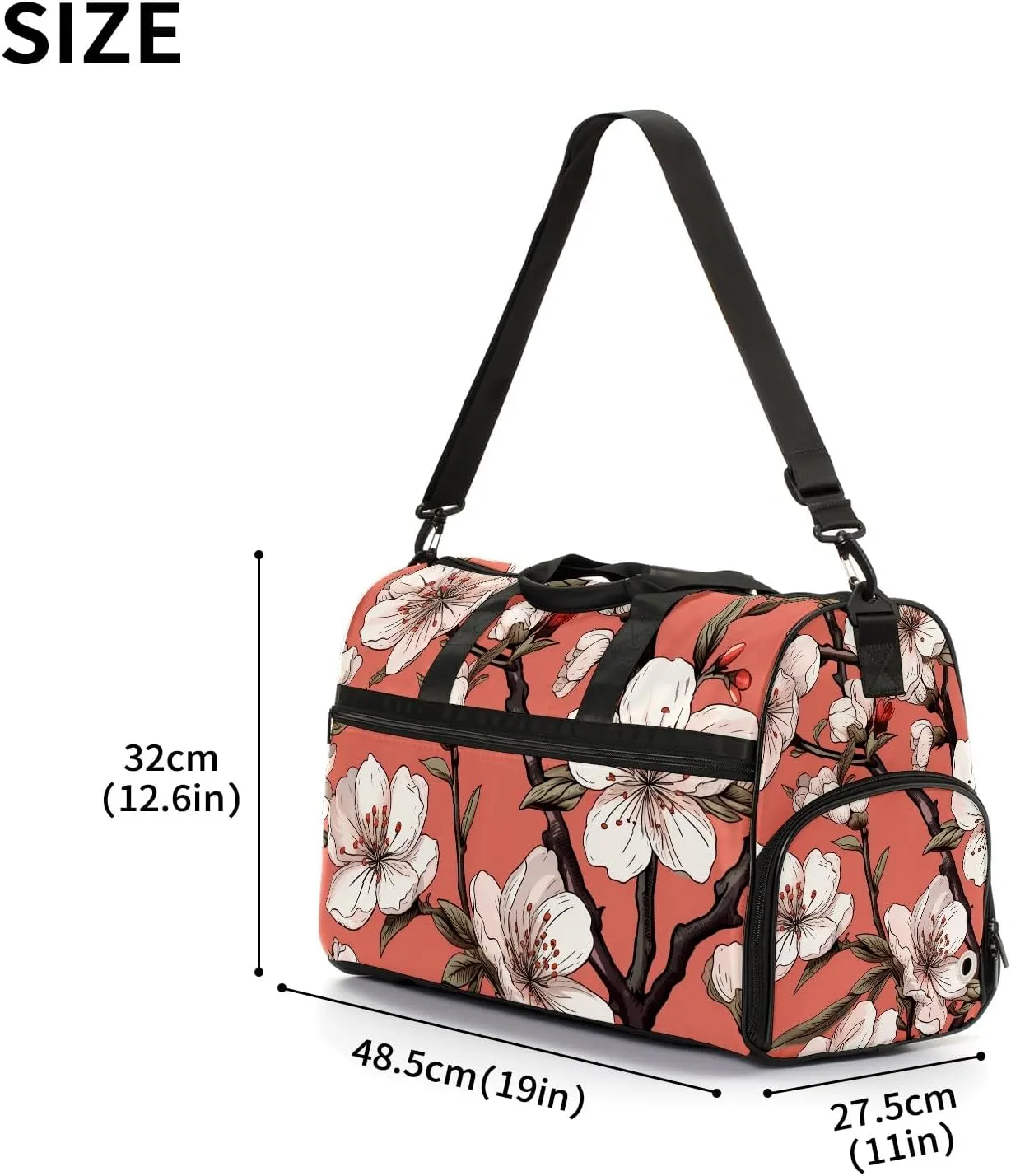 Gym Bag for Women Men, Yoga Bag with Shoe Pocket, Travel Duffel Tote Bag for Plane, Workout, Swimming, Weekend Overnight Bag Carry on Bag Hospital Holdalls, Cute Peach Blossom - 8
