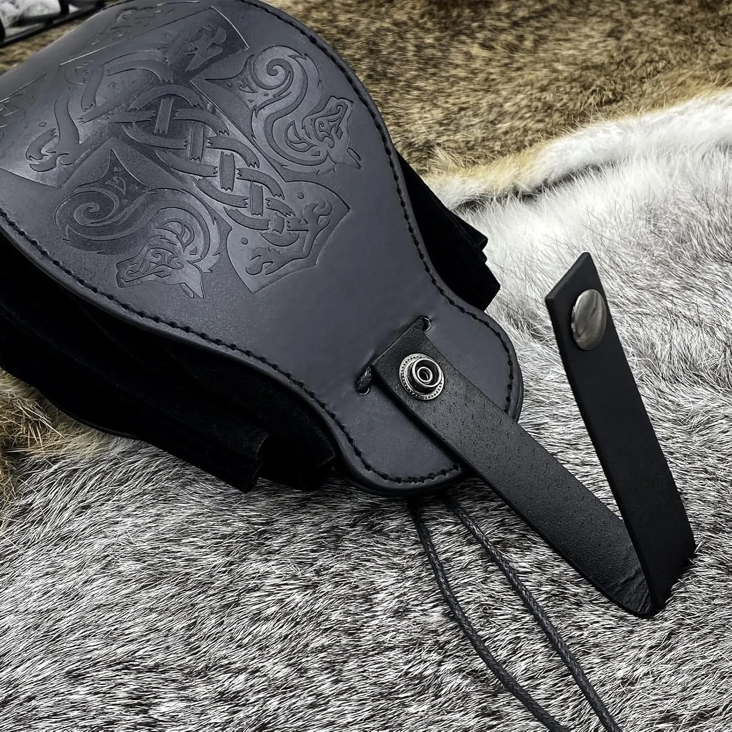 HiiFeuer Medieval Faux Leather Pouch, Portable Drawstring Purse, Vintage Belt Pouch Dice Bag For LARP Ren Faire