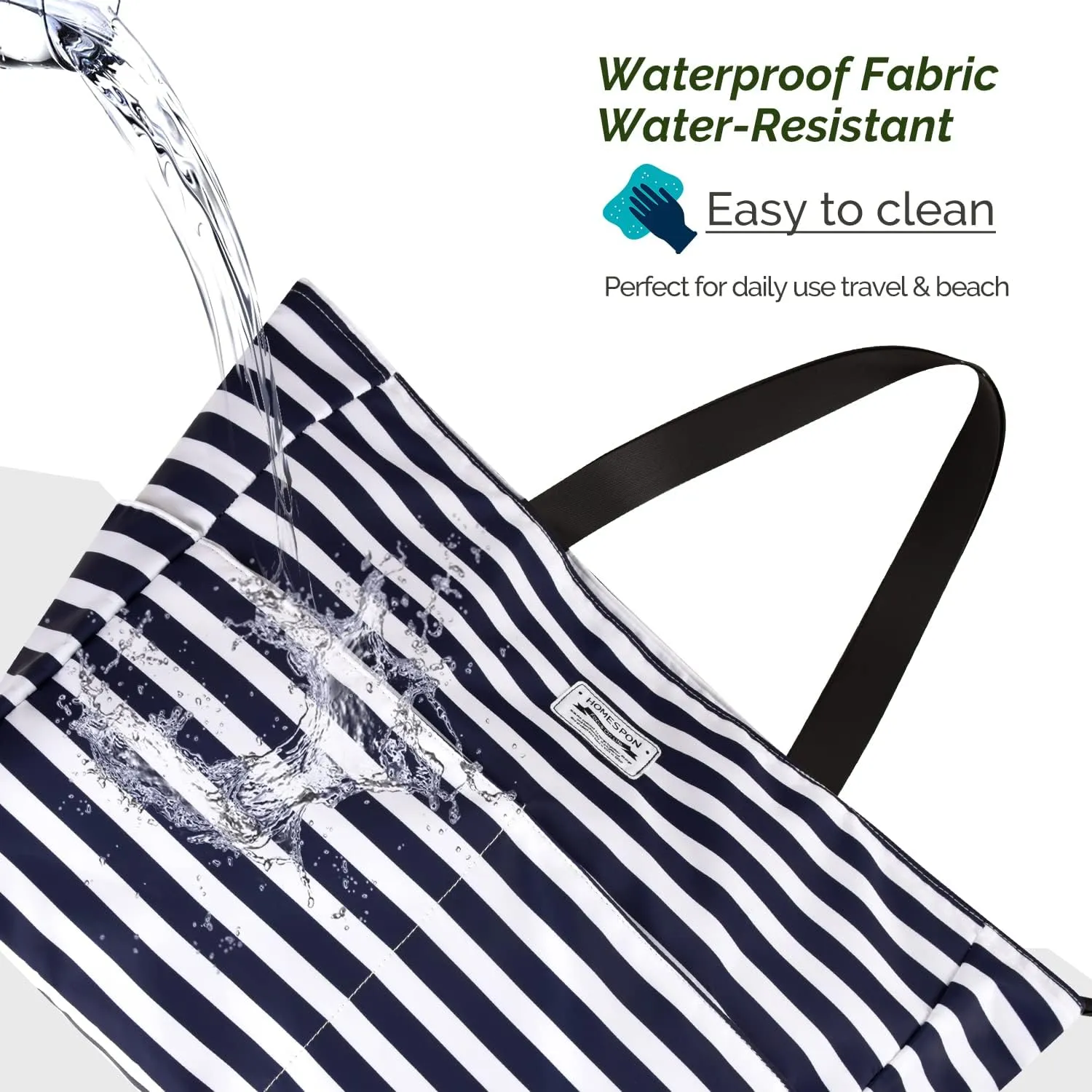 HOMESPON Large Waterproof Beach Bag for Women Sandproof Tote Bag Pool Bag with Zipper and Pockets for Travel Vacation Gym