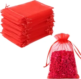 Hopttreely 100pcs Organza Bags, 4 x 4.72 inches Red Christmas Wedding Favors Christmas Gift Drawstring Bags Jewelry Pouches