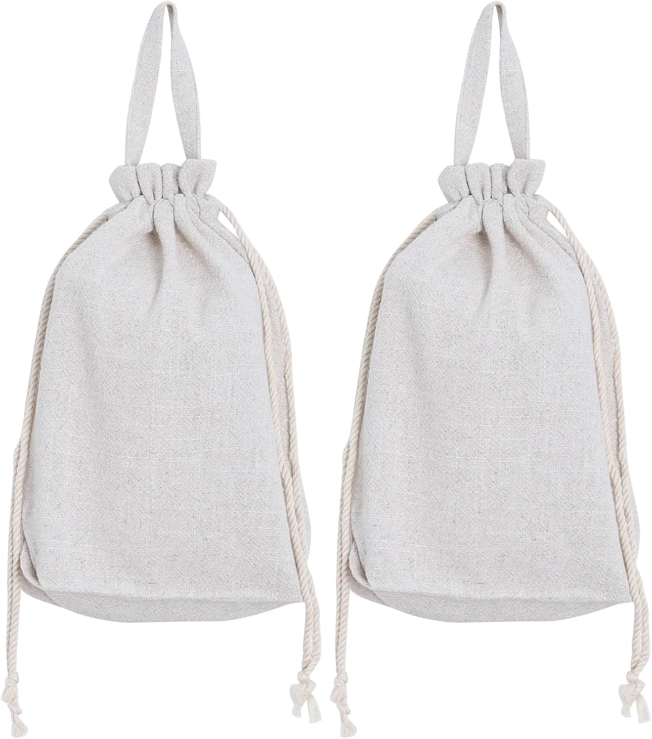 HSOFTIFY 2 Pcs Drawstring Gift Bags with Handle 13x9.8 Inches Reusable Fabric Cloth Presents Sacks for Birthday, Wedding, Anniversary, Party, Christmas (Linen)