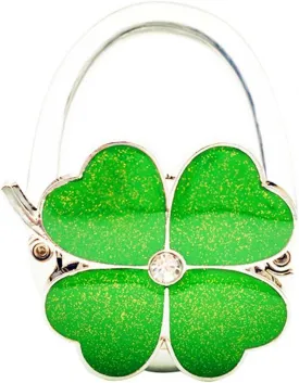 JewelBeauty Four Leaf Clover Design Foldable Handbag Hanger Folding Purse Table Hook Holder (Green)