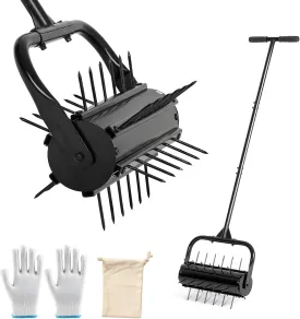 KELIXU Lawn Aerator Tool, 17 Manual Lawn Aerators Roller, Heavy Duty Rolling Lawn Air Aerator Tool with Spike Row, 58.5 H Grass Lawn Aeration Tool, Yard Tools for Garden, Cropland to Loose Soil