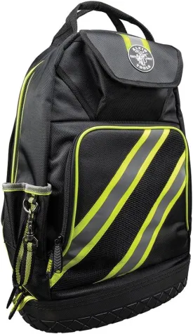 Klein Tools 55597 Tool Bag Backpack, Tradesman Pro Tool Organizer with 39 Pockets, Reflective Hi Viz, Padded Shoulder Straps, Molded Base