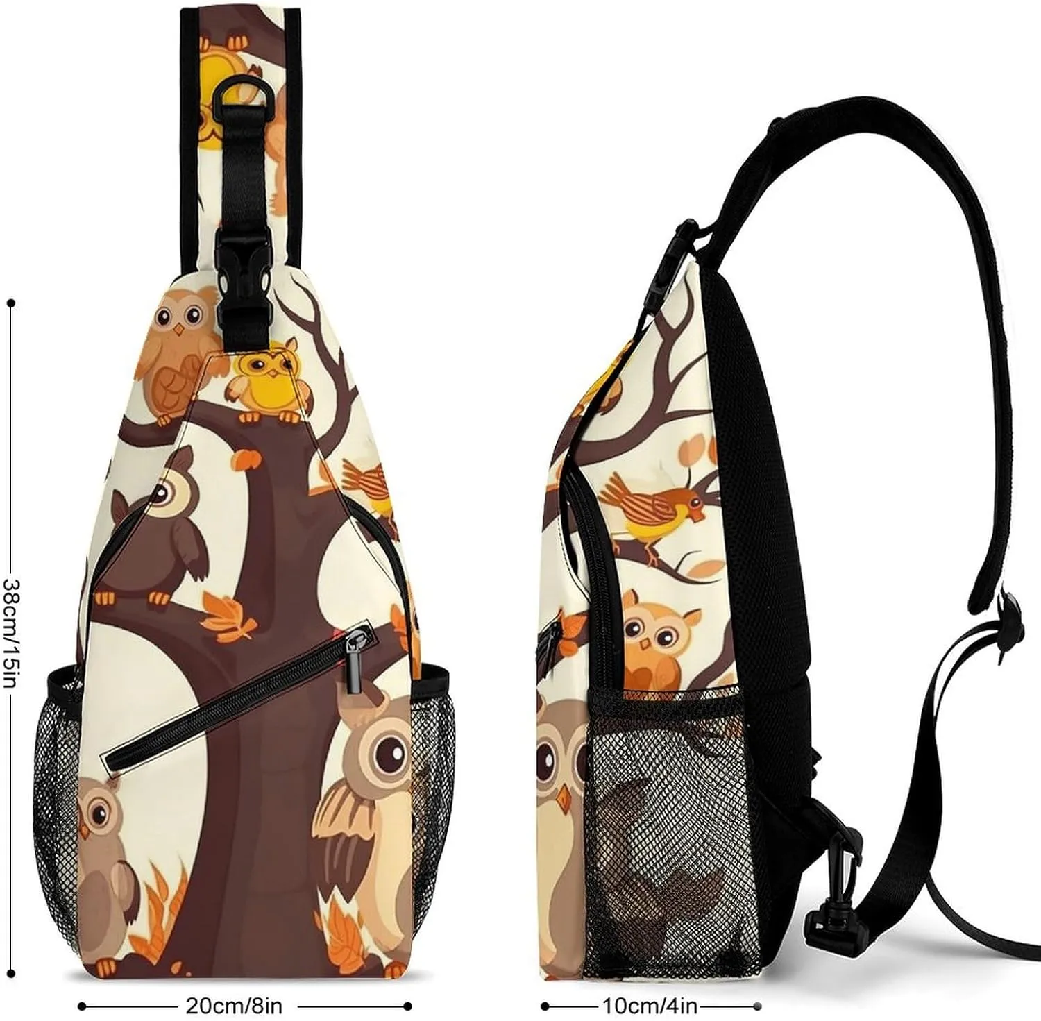 Lightweight Chest Bag Crossbody Bag Cartoon Family Owls On The Brown Tree Sling Backpack for Women Men Sports Travel