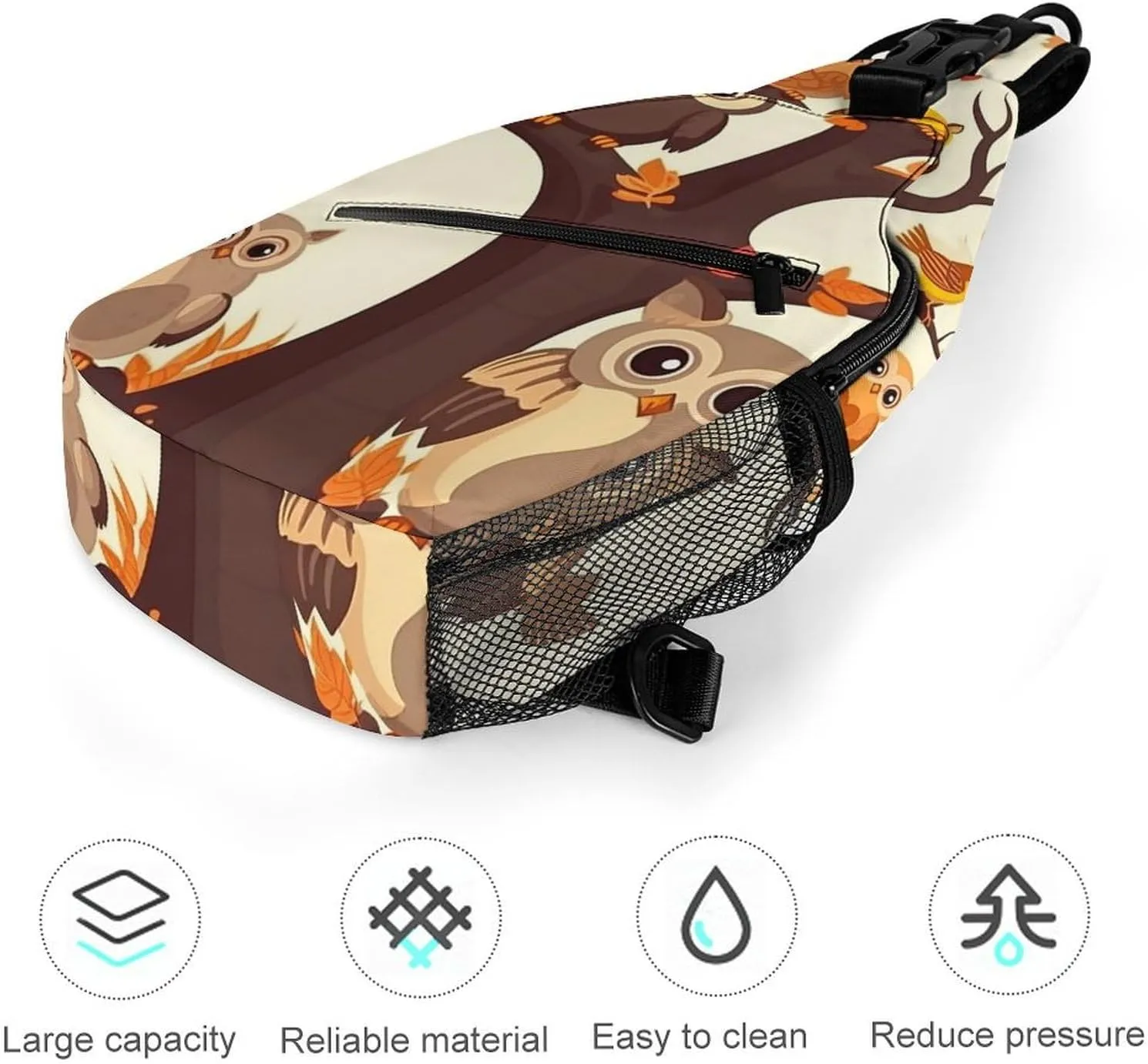 Lightweight Chest Bag Crossbody Bag Cartoon Family Owls On The Brown Tree Sling Backpack for Women Men Sports Travel