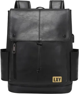 LXY Leather Laptop Backpack Women Vintage Travel Computer Backpack with USB Charging Port, Laptop Purse Book Bag for Ladies