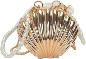 Milumia Women's Metallic Pearl Beaded Seashell Mini Purse Elegant Crossbody Handbags