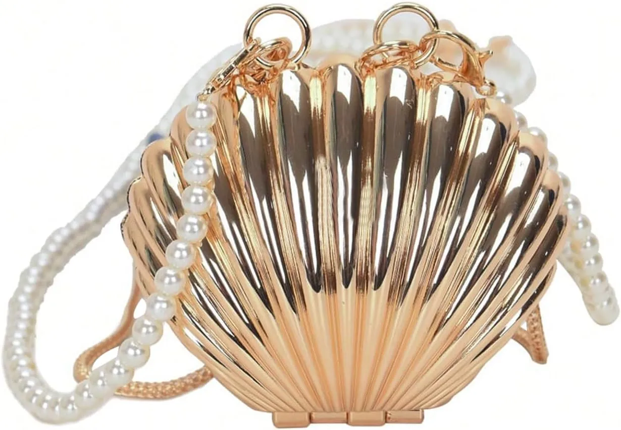 Milumia Women's Metallic Pearl Beaded Seashell Mini Purse Elegant Crossbody Handbags