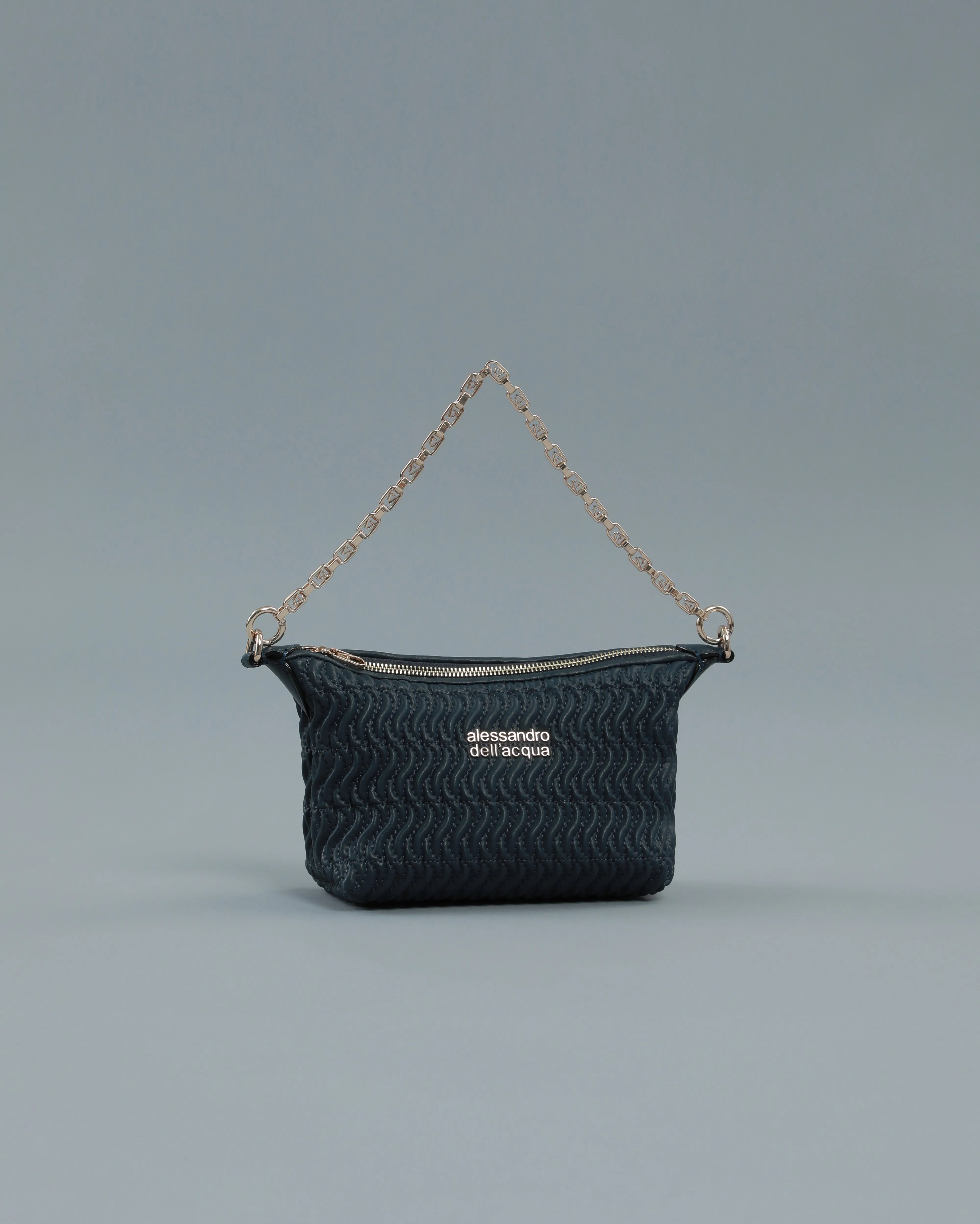 Mini Quilted Shoulder Bag in Navy Blue