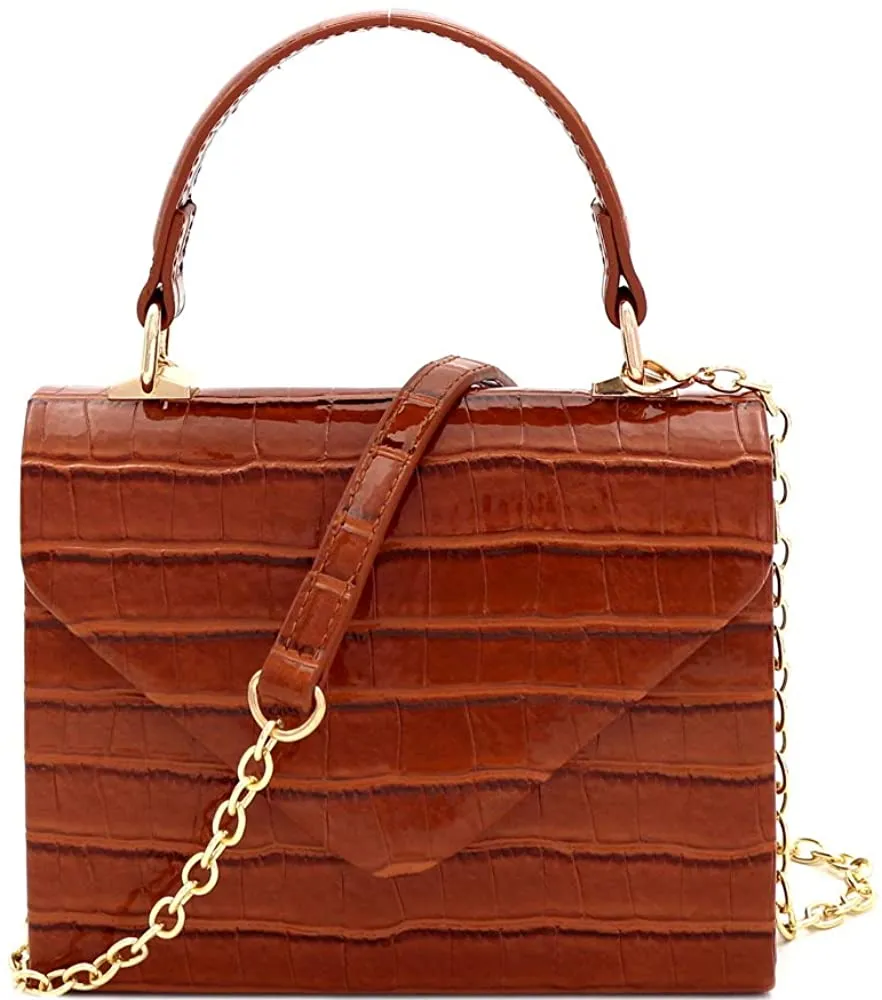 Mini Retro Glitter Rose Gold Box Flap leather Satchel Crossbody Handbag