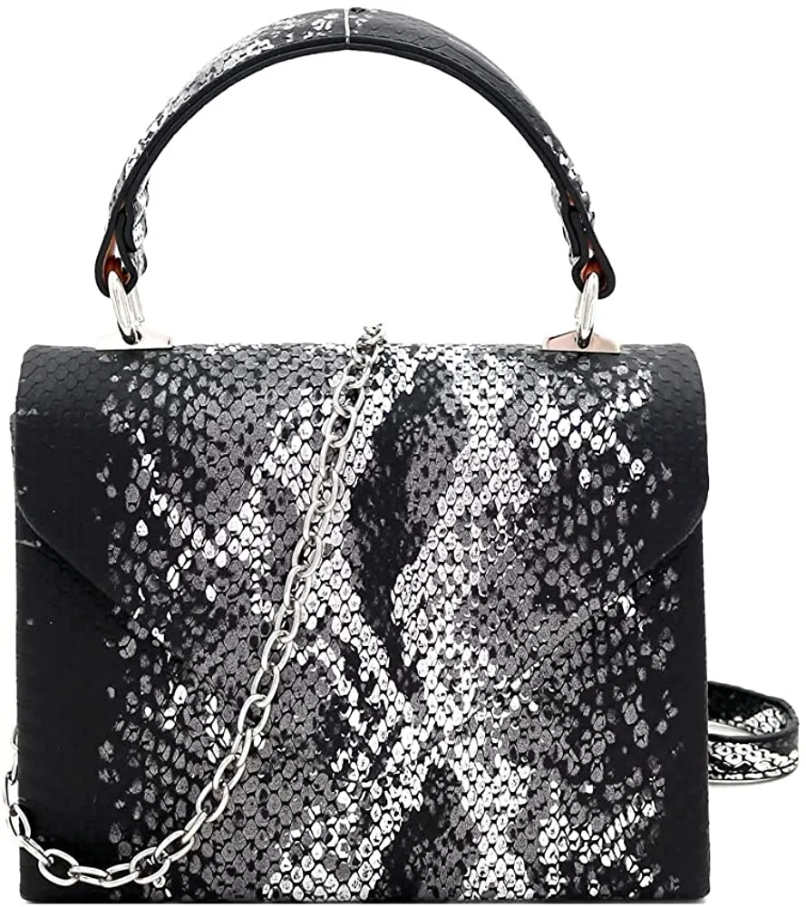 Mini Retro Glitter Rose Gold Box Flap leather Satchel Crossbody Handbag