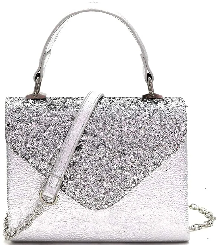 Mini Retro Glitter Rose Gold Box Flap leather Satchel Crossbody Handbag