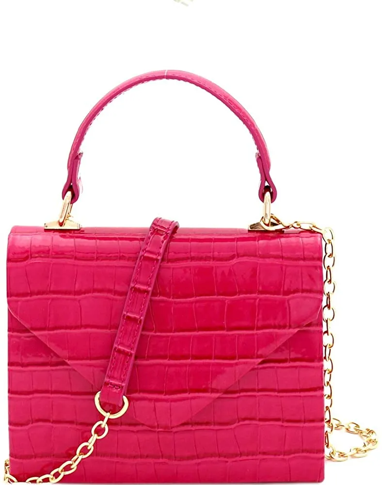 Mini Retro Glitter Rose Gold Box Flap leather Satchel Crossbody Handbag