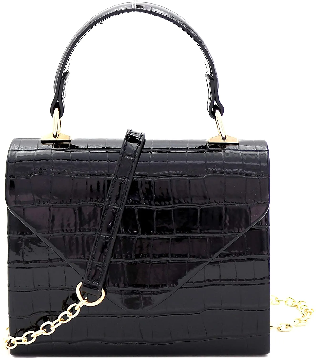 Mini Retro Glitter Rose Gold Box Flap leather Satchel Crossbody Handbag