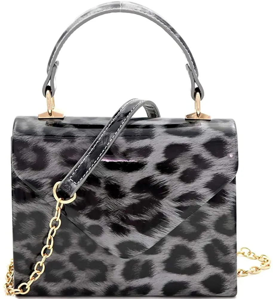 Mini Retro Glitter Rose Gold Box Flap leather Satchel Crossbody Handbag