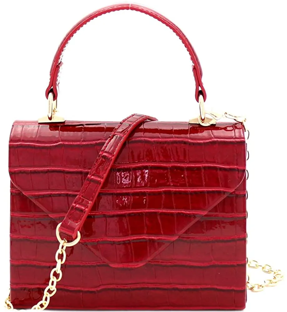Mini Retro Glitter Rose Gold Box Flap leather Satchel Crossbody Handbag