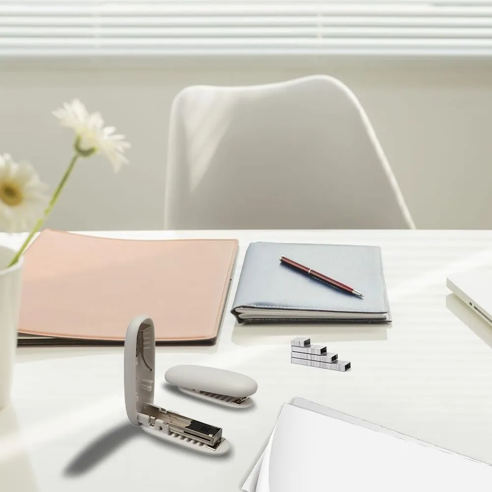 Mini Stapler, Small Stapler Compact Office Miniature Portable Leverage Structure Foldable Reliable Performance Gift for Home School Students Teachers Educators Crafters DIY Enthusiasts(White)